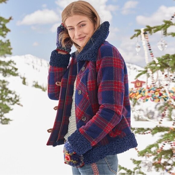 Sundance Greta Wool Blend Plaid Faux Fur Coat PM NWT - Picture 6 of 6